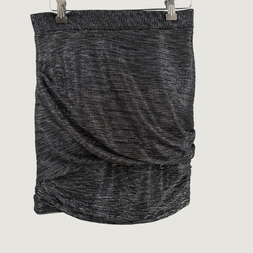 Maje Janaud Metallic Lurex Draped Mini Skirt FR 38 US Medium Black Silver New